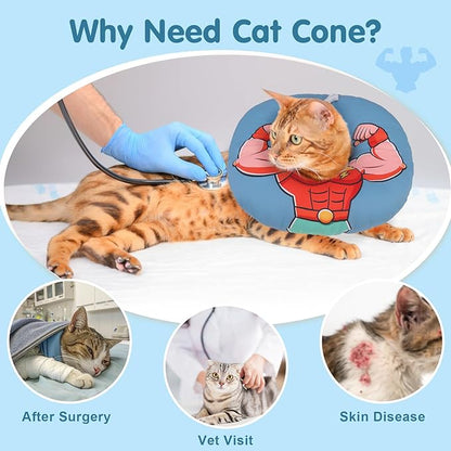 BEAUTYZOO Cat Cone Collars Soft, Cat Recovery E Collars After Surgery to Stop Licking, Adjustable Elizabeth Circle Collar Cute Pet Donut Pillow for Cats Kitten Small Dogs, Dark Blue M