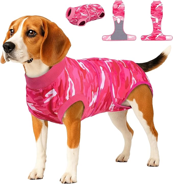 PetWarm Dog Recovery Suit, Anti-Licking Pet Surgical Recovery Onesies Suit Surgery Suit for Dogs, Professional Pet Recovery Shirt Dog Abdominal Wounds Bandages, Camouflage Pattern, Pink, L