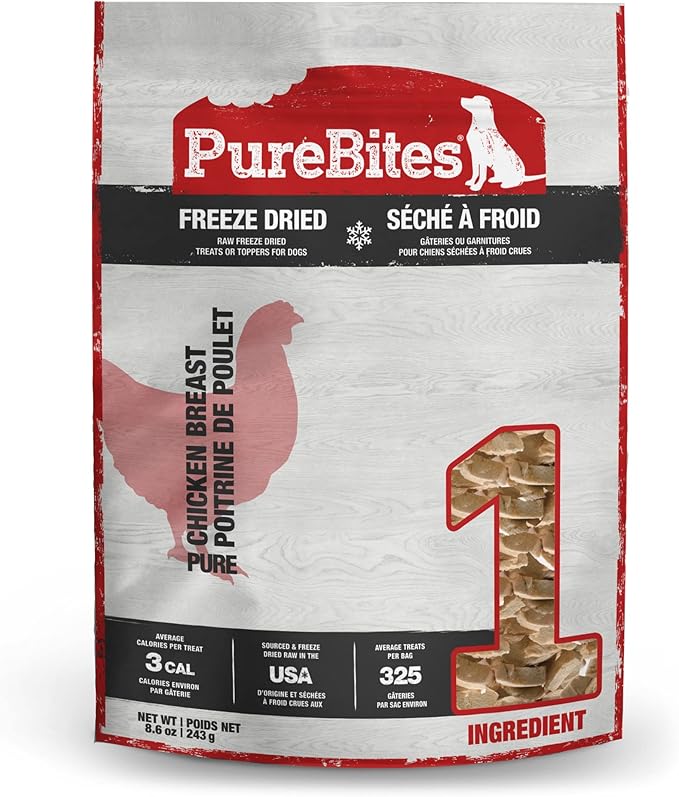 PureBites Chicken Breast Freeze Dried Dog Treats, 1 Ingredient, Made in USA, 8.6oz