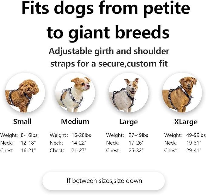 Roses&Poetry Dog Harness for Large Dogs, 6 Point Adjustable Fit No Pull Harness with Handle for Control and Easy Walking, Reflective Pet Halter Harnesses（Blackwhite-L）