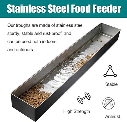 Animal Water Trough Outdoor 8 15 23 35 39 in, Pigeon Chicken Duck Goose Rabbits Hay Feeder, Stainless Steel Small Feeding Trough Set for Livestock/Poultry(H 7cm(2 3/4"),L 30cm (11 4/5"))