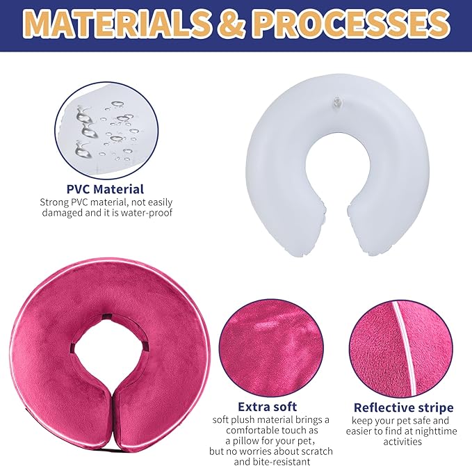 Inflatable Reflective Dog Cone Collar Alternative After Surgery,Doggie Recovery Dount Neck Ecollar,Adjustable Soft Dog Cone Collar for Small Medium Large Dogs (Pink, XL)