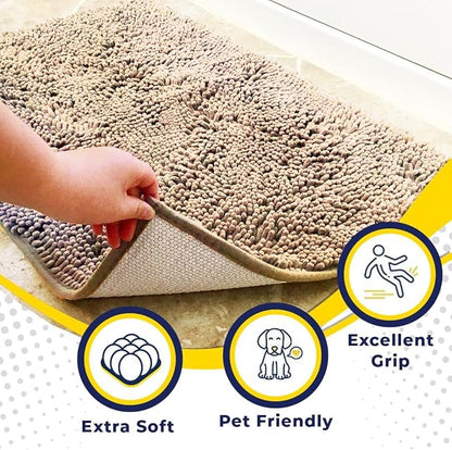 Muddy Mat® | Super Absorbent Door Mat Indoor, Microfiber Quick Dry Chenille Entryway Rug, Non-Slip Front Door Mat, Indoor Mats for Entryway, Machine Washable Pet Rug, Beige 16"x24"