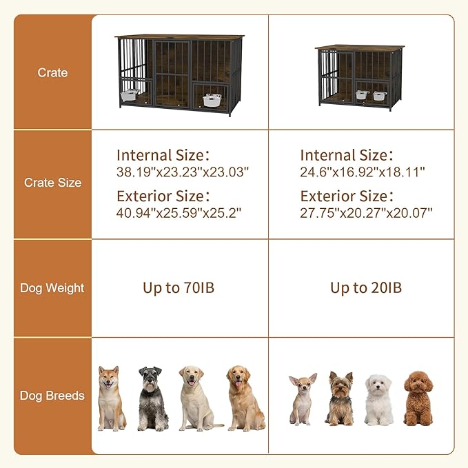 Hadulcet Foldable Dog Crate Furniture, No Assembly Indoor Dog Kennel with Storage Top, Wooden Dog Crate Table for Small to Medium Dogs, 27.55” Furniture Style Dog Cage with 2 Bowls Rustic Brown