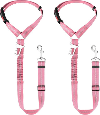 BWOGUE 2 Piece Dog Seat Belt for Car with Elastic Bungee Buffer Safety Seatbelt Car Headrest Restraint Wear Adjustable Metal Buckle Harness in Vehicle Travel for Pet