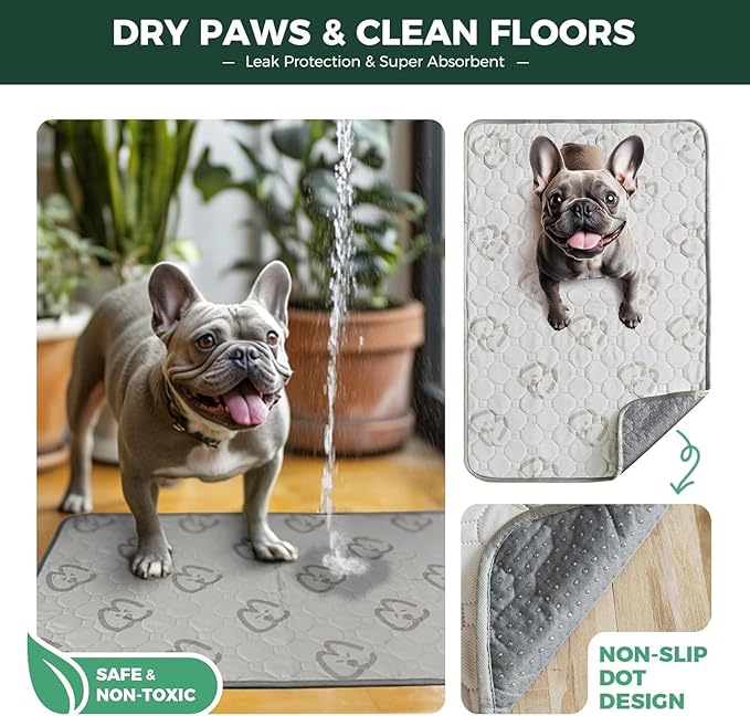 FXW Washable Pee Pads for Dogs, Leak-Proof & Non-Slip, Specifically Designed for 18inch Cages, 11" x 17" Rectangle, Khaki, 4 Packs