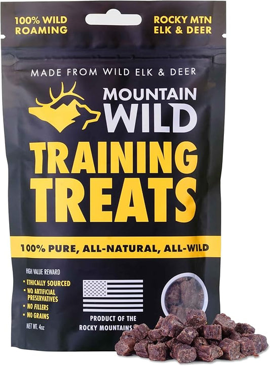 MOUNTAIN WILD Training Treats for Dogs & Puppies – Elk & Venison Protein Puppy & Dog Treat – High Value, All-Natural, No Fillers, Grain-Free, No Artificial Preservatives – 4oz, 1 Bag