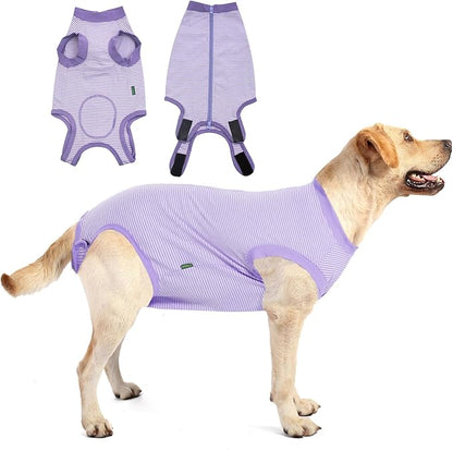 Dog Recovery Suit Purple Female Spay Surgical Small Shirt, Male Surgery Recovery Suit,Purple-White Striped XS