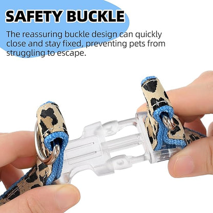 Mile High Life Leopard Dog Harness Collar Leash Set, Adjustable No Pull Dog Halter Harness for Small Breed Dogs, Easy Control for Training Walking (Blue, M Chest 15"-21", Neck 13"-17")