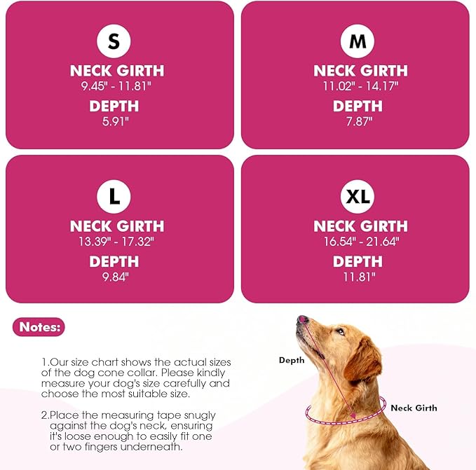 Clear Dog Cone, Elizabethan Collar for Dogs to Stop Licking, Plastic Pet E-Collar Alternative After Surgery, Adjustable Dog Recovery Cone for Wound Healing
