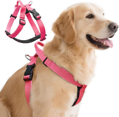 Galaxy Reflective Dog Harness,Adjustable 4-Point Fit,Anti-Pinch Buckles,Back-Clip Control & Emergency Handle,Velvet Lined for Small, Medium and Large Dogs, (Pink, L)