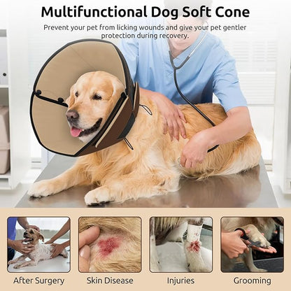 Queenmore Dog Cone XL, Soft Dog Cones for Large Dogs After Surgery, Cone for Dogs to Stop Licking, Elizabethan Collar for Pet, Alternative to Recovery Collar for Large Breeds, Brown XL