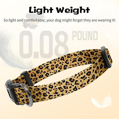 Kazazoo Dog Collar Cute and Soft Nylon Puppy Collar for Boy and Girl, Adjustable Dog Collars for Small Medium Dogs, Brown Leopard-S