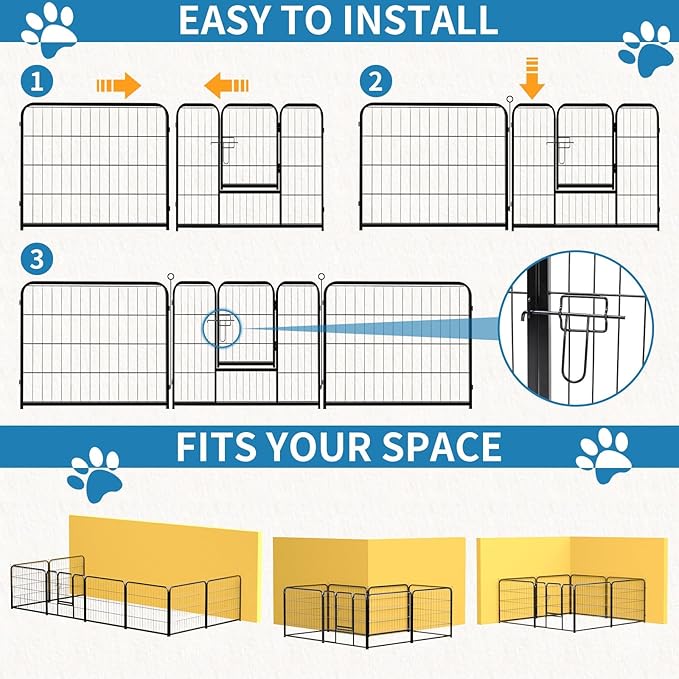 NEWBULIG Dog Playpen 8 Panels 32" Height Foldable Heavy Duty Metal Dog Exercise Playpen Puppy Fence for Indoor Outdoor Yard