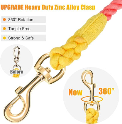 Dog Leash 6 FT Handmade Braided Cotton Rope Leashes for Small Medium and Large Dogs, New Golden Heavy Duty Metal Clasp, Colorful Rainbow