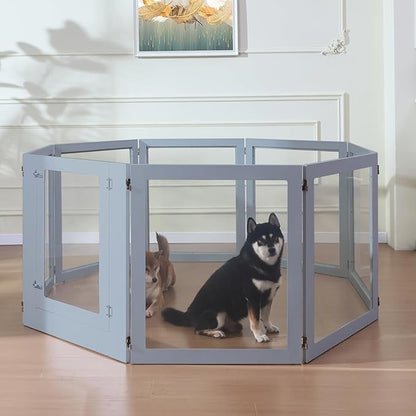 Heavy Duty Clear Acrylic Dog Playpen, 32" Height Transparent Pet Pen, Metal Frame Easy Assemble Kennel Enclosure, Ideal for Small to Medium Dogs, Cats, and Other Small Pets (Grey, 2 Panels)