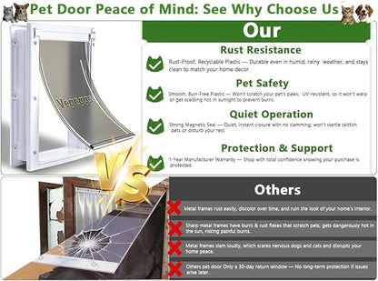 Pet Door Dog Door Easy Install - Wood & PVC Doors & Walls，Cat Door Free Movement & Strong Magnetic Auto-Close & Sliding Lock,Telescoping Frame,5 3/4" x 9 1/3" for Small Dogs Cats Up to 15 lb