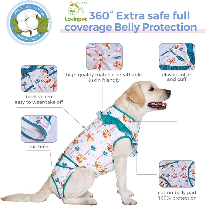 LovinPet Dog Recovery Suit for Large Medium Dogs - Bodysuit Onesie for Shedding Skin Disease Pet Pajamas Dog Anti Licking Bodysuit for Abdominal Wound After Surgery,Elephant,Green,XL