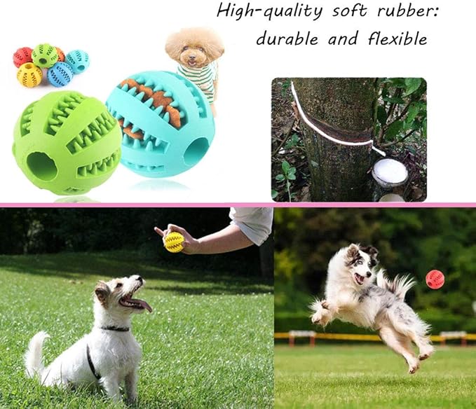 Sunglow 2 Pack Teething Toys Ball for Small/Medium/Large Dogs and Puppies, Nontoxic, Cat, Bite Resistant, Food Treat Feeder, Chew Tooth Cleaning Exercise Game, IQ Training