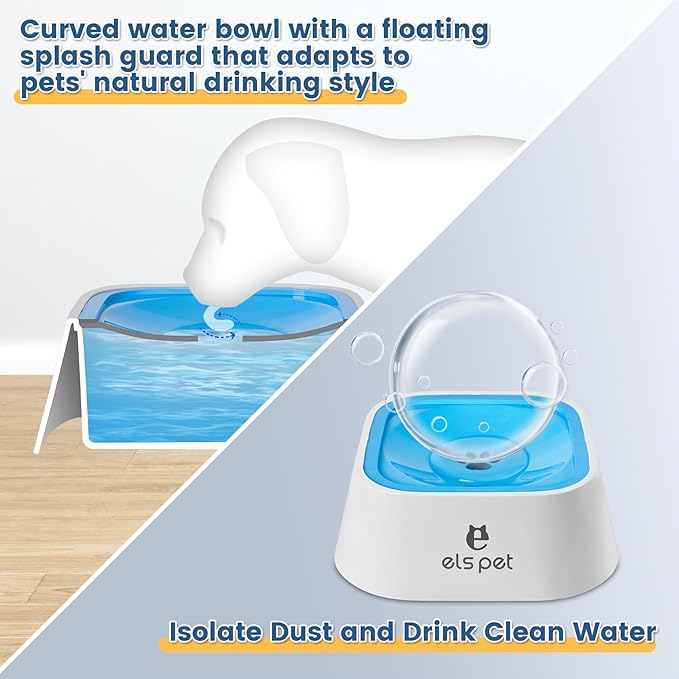 Dog Water Bowl no Spill, 35oz Slow Water Bowl for Dogs, BPA-Free, Anti-Splash & No-Slip Design, 1L Vehicle Carried Travel Spill Proof Pet Bowls, for Small Medium Cats and Pets. (Blue, 1L)