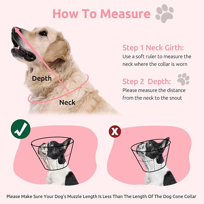 Dog Cone Collar - Soft Elizabethan Collar for Dogs After Surgery, Comfy Cone for Dogs to Stop Licking, Adjustable Dog Cone Alternative for Wound Healing (Pink L)