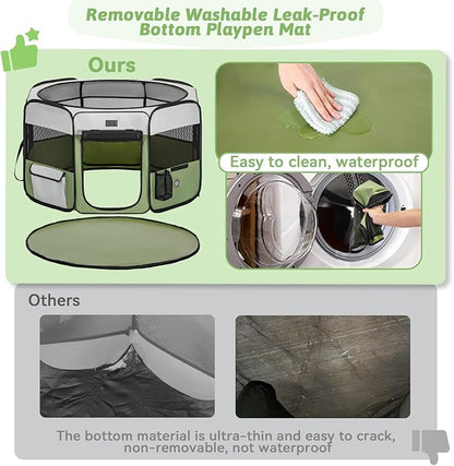 PETSFIT Portable Dog Playpen,36" Dog Play Pen Indoors with Removable Waterproof Mat & Zippered Roof | RV, Camping, Travel Dog Pen | Whelping & Cat Observation Space(36" L x 36" W x 21" H)