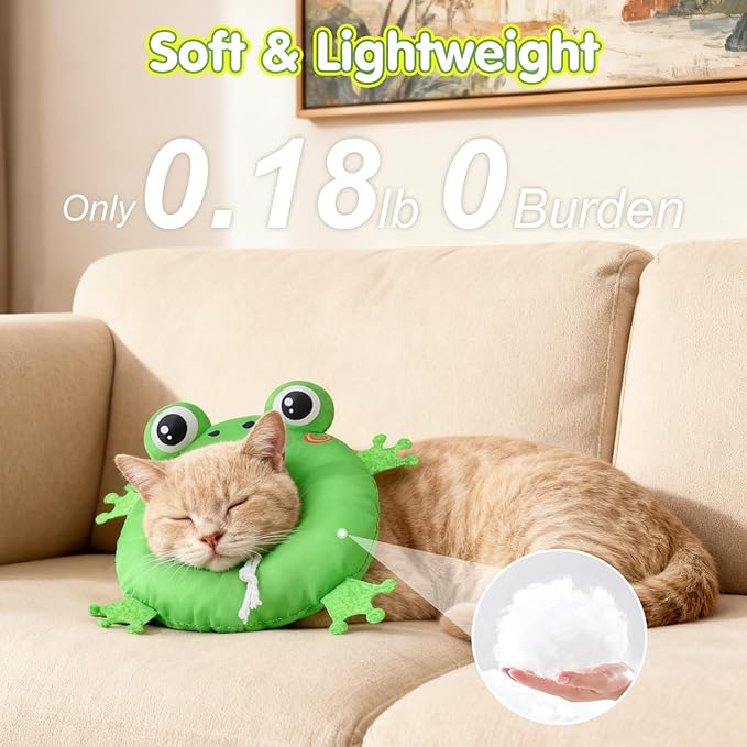 BEAUTYZOO Cat Cone Collar Soft, Cat Donut Recovery Collar after Surgery to Stop Licking, Kitten E Collars Neck Pillow Cone for Cats, Adjustable Elizabeth Pet Collars for Puppy Small Dogs, Green Frog S