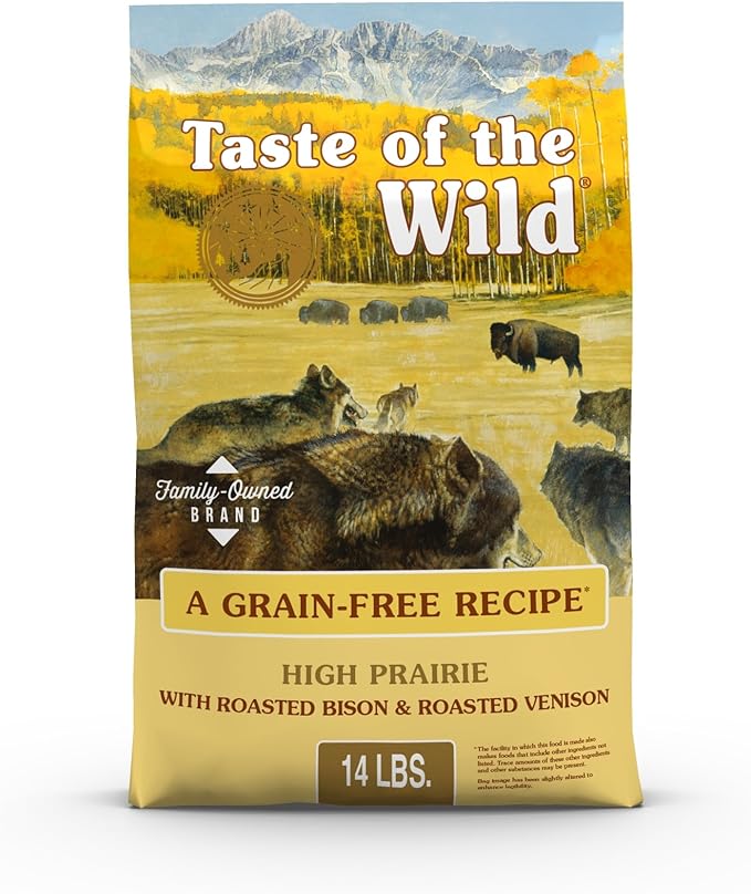 Taste of the Wild High Prairie Canine Grain-Free Recipe with Roasted Bison and Roasted Venison Adult Dry Dog Food, Made with High Protein from Real Meat and Guaranteed Nutrients and Probiotics 14lb