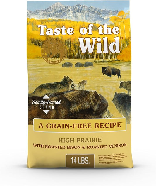 Taste of the Wild High Prairie Canine Grain-Free Recipe with Roasted Bison and Roasted Venison Adult Dry Dog Food, Made with High Protein from Real Meat and Guaranteed Nutrients and Probiotics 14lb