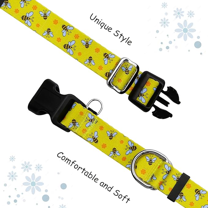 Martingale Collar for Dogs with Buckle No Pull Adjustable Nylon Limited Slip Training Dog Collars (Yellow Bee, Medium)