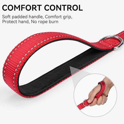 Joytale Dog Leash, 4 FT Double-Sided Reflective, Padded Handle Nylon Heavy Duty Leashes for Medium & Large Dogs Walking, Red