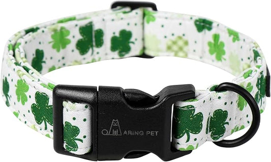 ARING PET St Patrick's Day Dog Collar, Cute White Clovers Pet Collars with Quick Release Buckle for Puppy Small Medium Large Boy Girl Dogs-XS