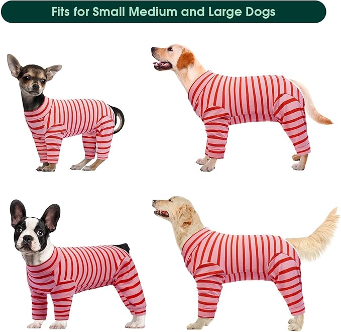 Kuoser Recovery Suit for Medium Dogs After Surgery, Long Sleeve Dog Surgery Recovery Suit, Dog Onesie for Abdominal Wounds Skin Disease, Red L