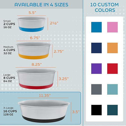 Master Pet Supply Stainless Steel Dog Bowls Set of 2 with Extra Thick Silicone Base - 16 Cup (128 oz) Mango Tango, Non-Slip, Dishwasher Safe Metal Bowls, Pet Dog Food Bowl for Dogs, Cats, Anti Rust