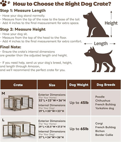 Upolana Dog Crate Furniture, 32 inch Medium Dog Crates with Bed Mat, Wooden Dog Kennel Furniture, End Side Table Dog Cage with 3 Doors, Greige