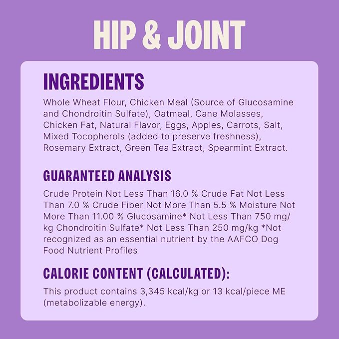 Wellness Old Mother Hubbard Hip & Joint Dog Biscuits, Natural Training Treats, Chicken, Apple, Oats, and Carrot Flavor, Mini Size, 20 oz Bag