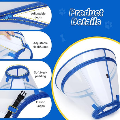 Dog Cone to Stop Licking, Clear Recovery Collar with Detachable Zipper, Sturdy Elizabethan Collar for Large Medium Small Dogs, Soft Adjustable Cone After Surgery Patented, Blue S