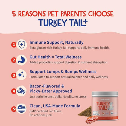 Fifth & Fido Turkey Tail Mushroom for Dogs – Lipoma Treatment for Dogs - Mushroom Supplement with Immune Support for Lipoma, Lumps & Bumps – Premium Pet Vitamins and Supplements Made in USA, 100 Serv.