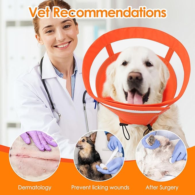 SAWMONG Soft Cone for Dogs – Small Dog Recovery Collar, Adjustable E-Collar to Stop Licking After Surgery (S, Orange)