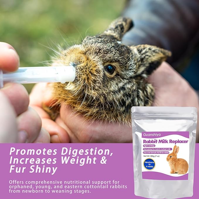 Rabbit Milk Replacer, 200 Grams Bunny Milk Replacement - High-Protein Formula for Newborn Bunnies & Orphaned Baby Rabbits, Supports Gut Health and Digestion