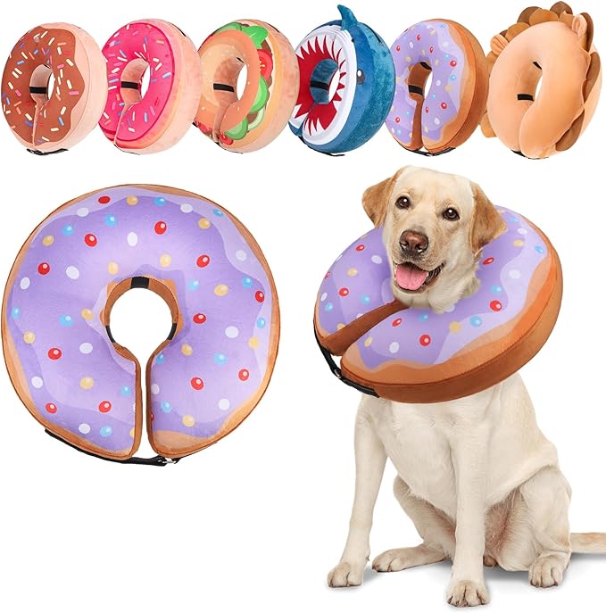 BEAUTYZOO Dog Cone Alternative After Surgery for Large Medium Small Dogs, Soft Inflatable Cone Collar for Dogs Cats, Dog Neck Donut E Collar Dog Recovery Collar to Stop Licking, Purple Donut, XL