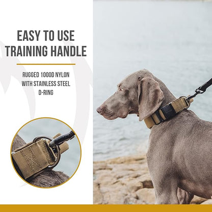 OneTigris Tough Dog Collars, Tactical Dog Collar with Handle, Milltary Adjustable Dog Collar with Heavy Duty Metal Buckle for Training (Brown, S)