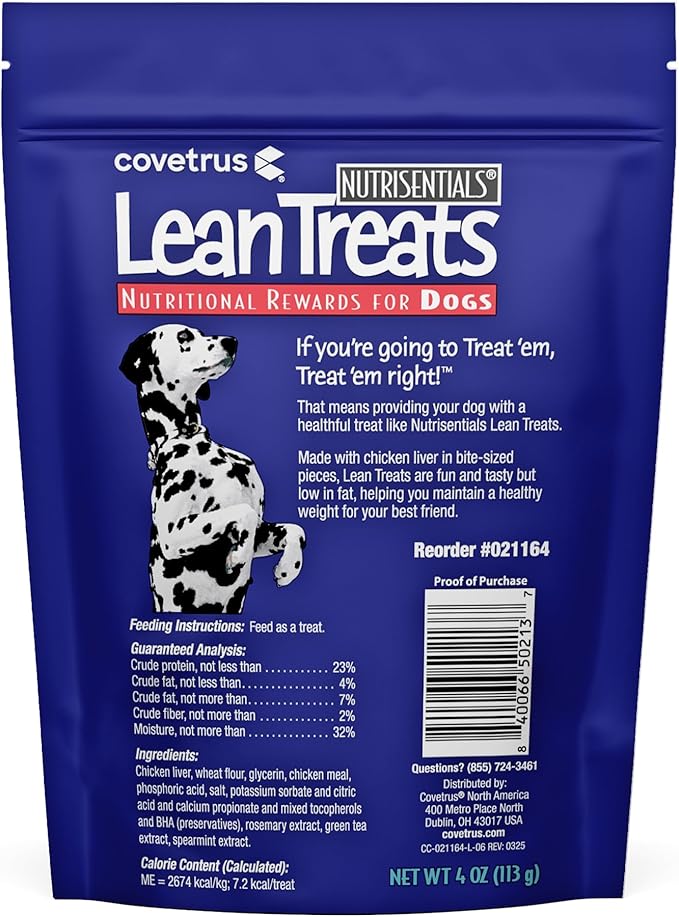 Covetrus Nutrisential Lean Treats for Dogs - Small, Medium & Large Dogs (K9) - Nutritional Low Fat, Bite-Size - Soft Chicken Flavor - 6 Pack - 4oz