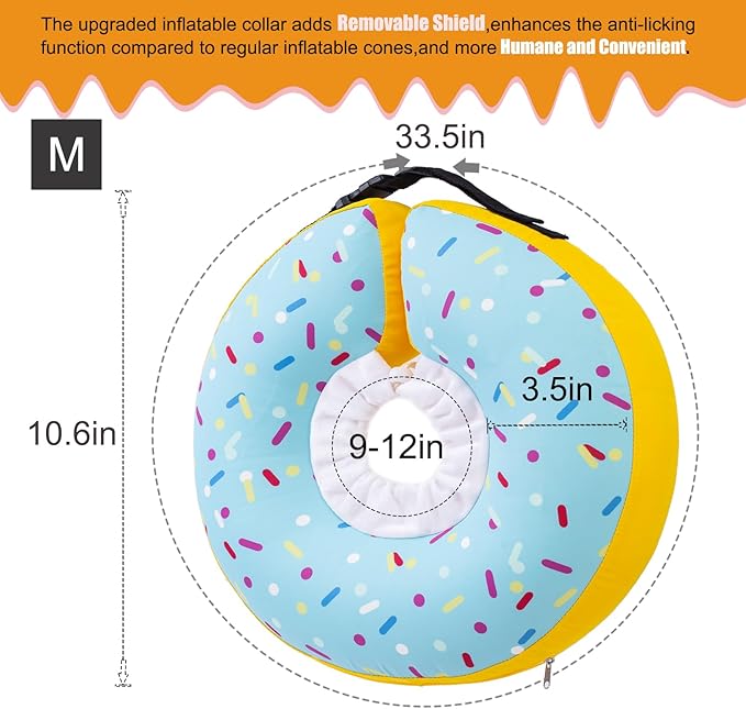 Dog Cone Collar Inflatable Donut for Large Medium Small Dogs, Soft Waterproof Dog Cone Alternative After Surgery Prevents Licking Wounds Easy Clean (Blue, M (Neck 9"-12"))