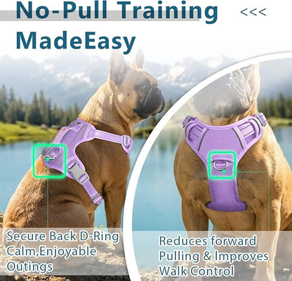 BARKBAY Dog Harness No Pull with ID Tag Pocket - Heavy Duty, Reflective, Easy Control for Large Dogs(Violet Purple,M)