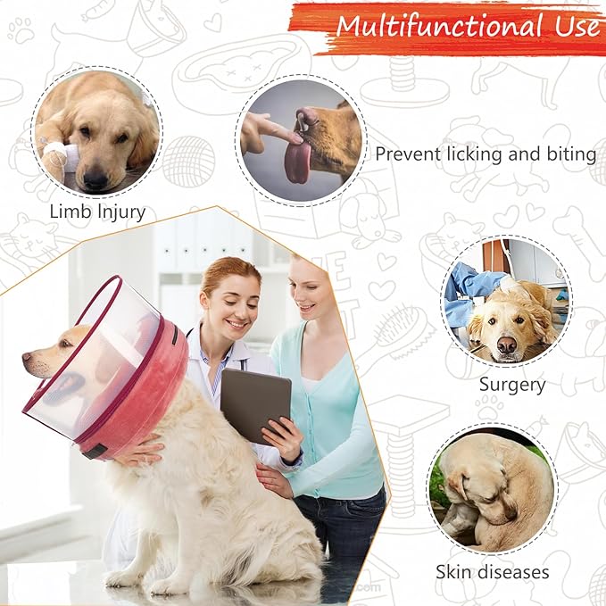 Inflatable Dog Cone Collar for Large Medium Small Dogs, Soft Dog Donut Collar Adjustable Recovery Cone for Pets After Surgery, Extra Enhanced Anti-Licking Guard Shield (Mangosteen, X-Large)