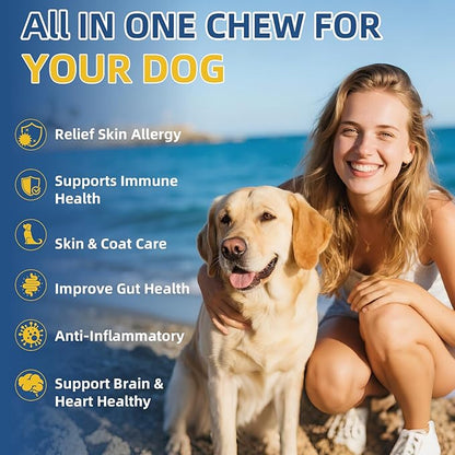 Probiotics for Dogs Supports Digestive Health, Natural Probiotic Supplement with Digestive Enzymes and Prebiotic, Probiotic Chews for Dogs Gut Health, Relieve Diarrhea, Itchy Skin, Enhance Immunity