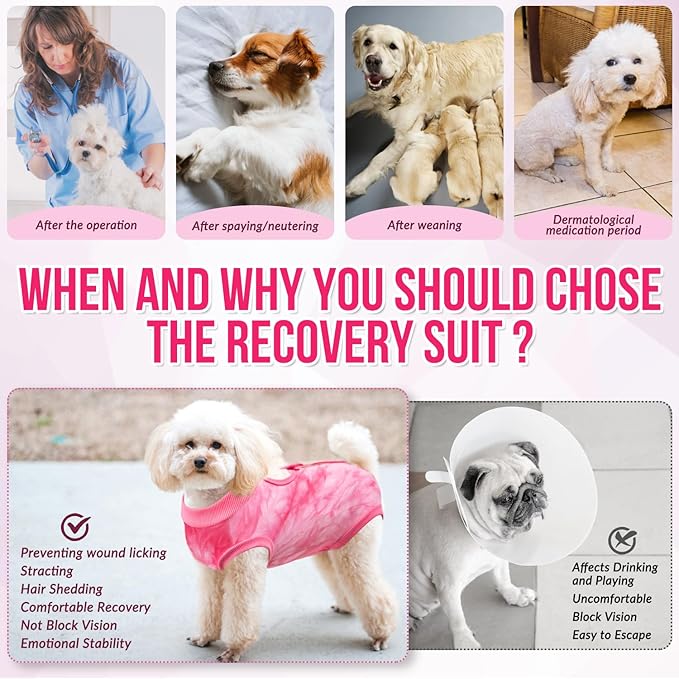 SlowTon Dog Recovery Suit - Surgery Recovery Suit for Female Male Dogs, Dog Onesie After Spay Abdominal Wounds, E-Collar Cone Alternative Prevent Licking Pet Surgical Suit(Pink,M)