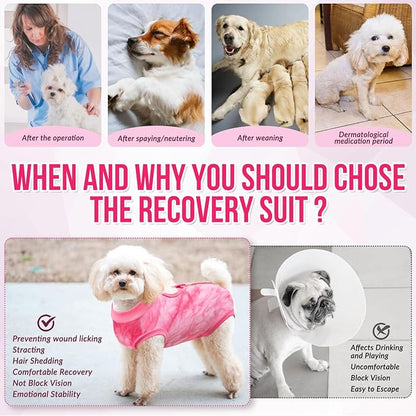 Lukovee Recovery Suit for Dogs, Onesie Surgery Recovery Suit for Female Male Dogs, Abdominal Wounds Cone E-Collar Alternative Prevent Licking Spay Recovery Suit (Pink,XX-Large)