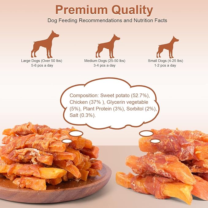 Soft Dog Treats Chicken Sweet Potato Sticks Puppy Easy to Digest Training Snacks Chicken Wrapped Sweet Potato 1lb/454g